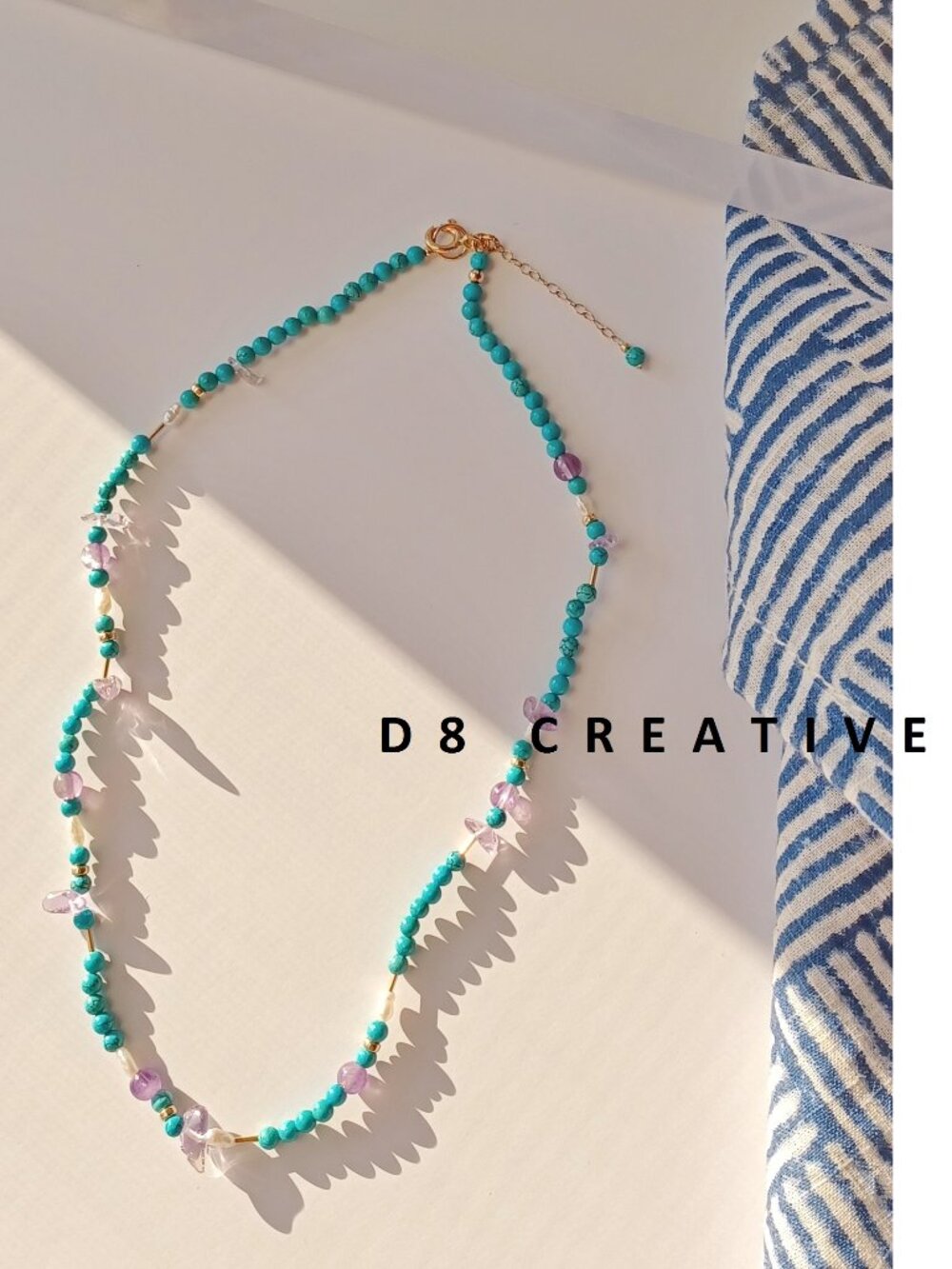 Turquoise with Amethyst & Pearl and 14K gold filled necklace